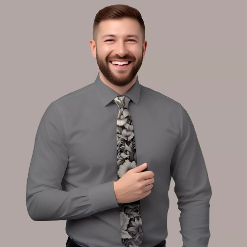 Classic Black and White Floral Tie