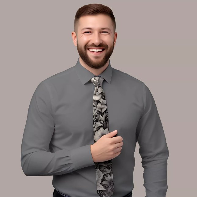 Classic Black and White Floral Tie (Creator Uploaded)