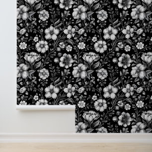 Classic Black and White Floral Wall Covering Wallpaper