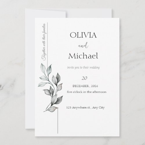 Classic Black and White Foliage Wedding Invitation