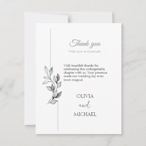 Classic Black and White Foliage Wedding Thank You Card