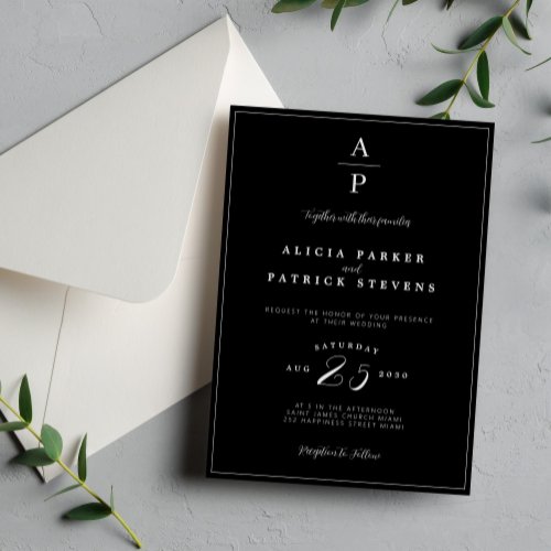 Classic black and white formal wedding invitation