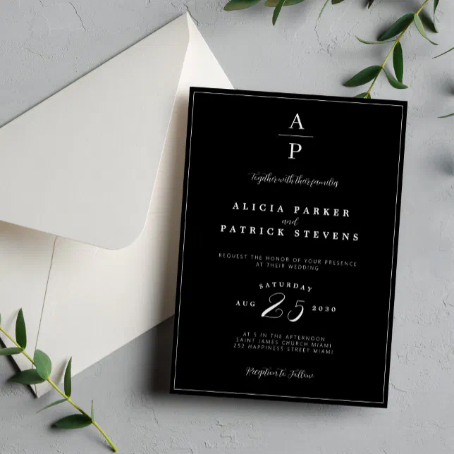 Classic black and white formal wedding invitation | Zazzle