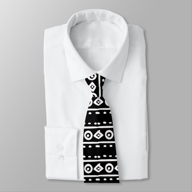 Classic Black and White Geometric Pattern Party Neck Tie (Tied)