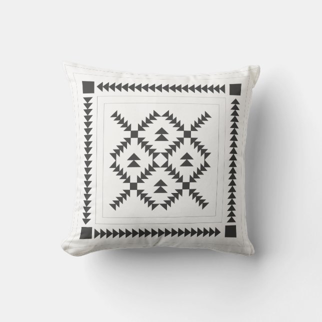 Classic Black and White Geometric Quilt Block Throw Pillow (Front)