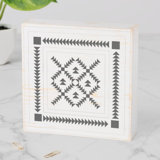 Classic Black and White Geometric Quilt Block Wooden Box Sign (In Situ Horizontal)