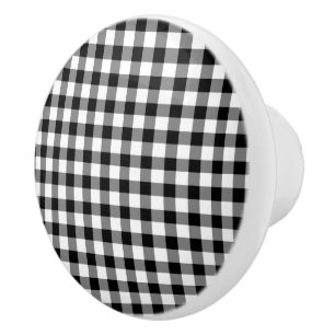 Classic Black And White Gingham Checked Pattern Ceramic Knob