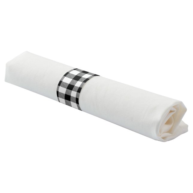 Classic Black and White Gingham Checkered Napkin Bands (Angled)