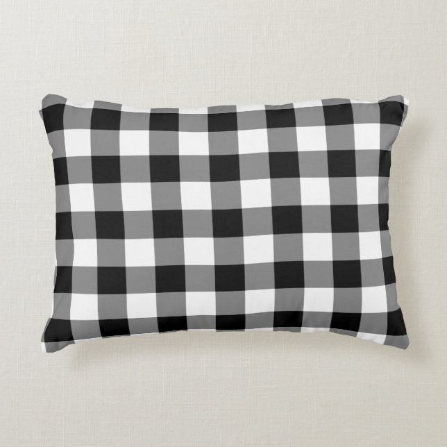 Classic Black and White Gingham Pattern Pillow (Front)
