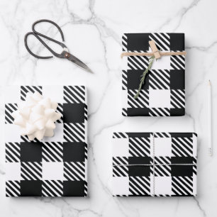 Classic Black and White Gingham Plaid Gift Wrapping Paper Sheets