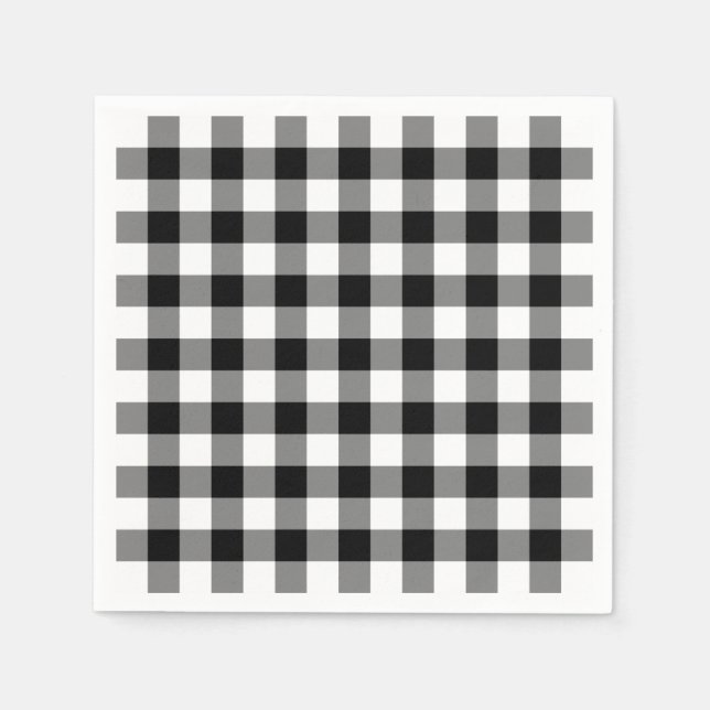 Classic Black and White Gingham Plaid Pattern Napkins (Front)