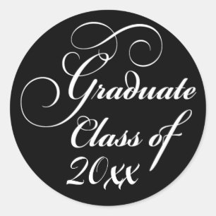 Classic Black and White Graduation Class Of Grad Classic Round Sticker