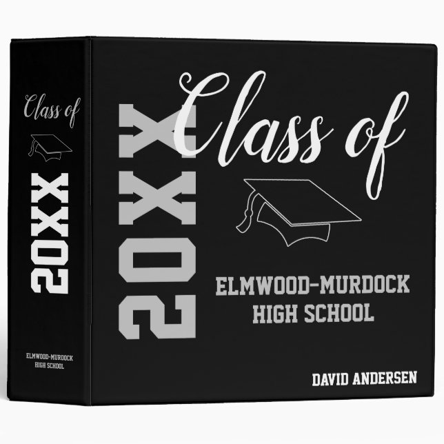 Classic Black and White Graduation Party 3 Ring Binder (Front/Spine)