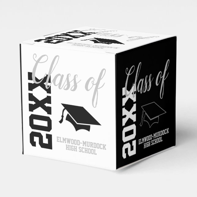 Classic Black and White Graduation Party Favor Boxes (Front Side)