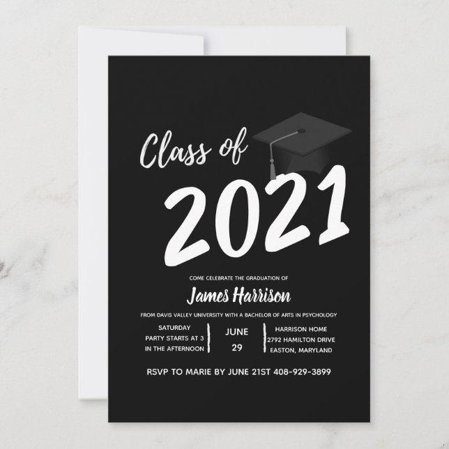 Classic Black and White Graduation Party  Invitation (Front)