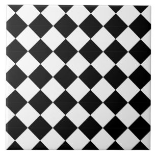 Classic Black and White Harlequin Diagonal Checker Ceramic Tile