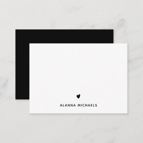 Classic Black and White Heart and Name Note Card