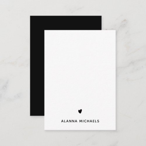 Classic Black and White Heart and Name Note Card