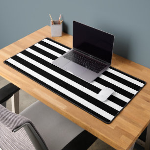Classic Black and White Horizontal Striped Stylish Desk Mat