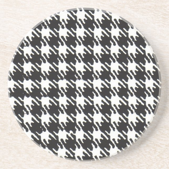 Classic Black and White Houndstooth Check Pattern Coaster (Front)