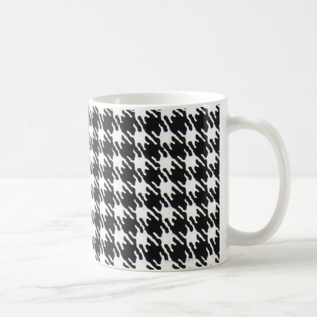 Classic Black and White Houndstooth Check Pattern Coffee Mug (Right)