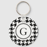 Classic black and white houndstooth monogram keychain