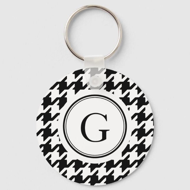 Classic black and white houndstooth monogram keychain (Front)