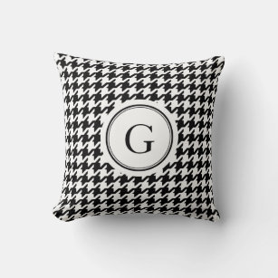 Classic black and white houndstooth monogram throw pillow