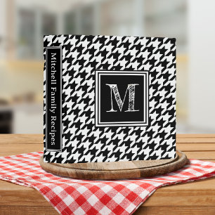 Classic Black and White Houndstooth Monogrammed 3 Ring Binder