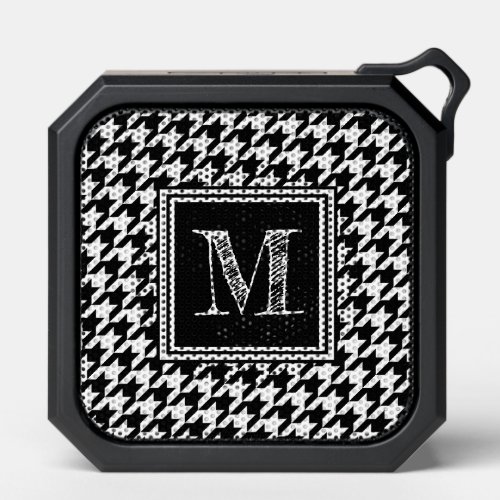 Classic Black and White Houndstooth Monogrammed Bluetooth Speaker