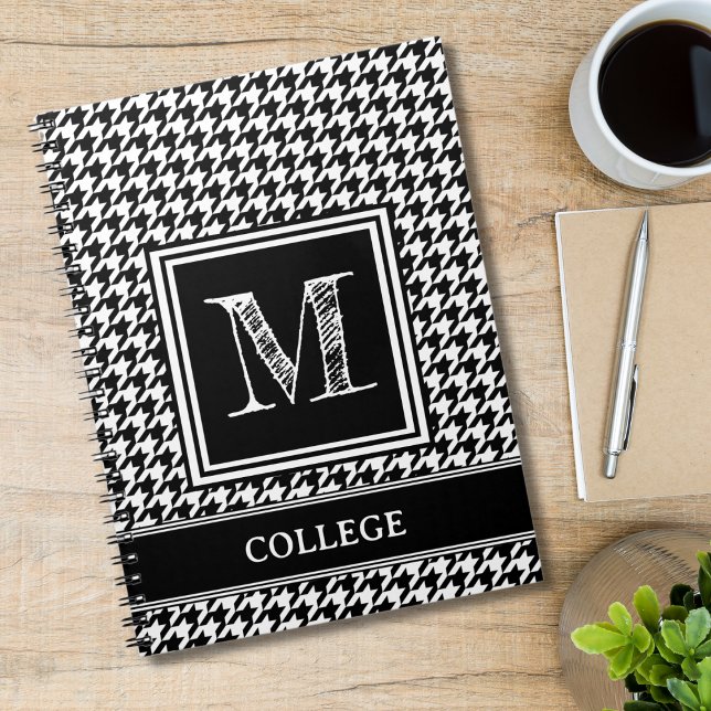 Classic Black and White Houndstooth Monogrammed Notebook (Creator Uploaded)