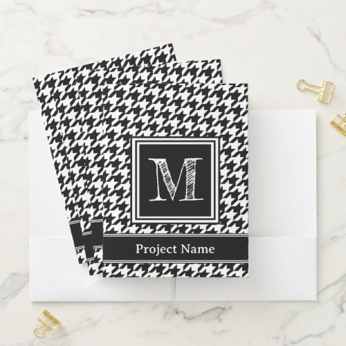 Classic Black and White Houndstooth Monogrammed Pocket Folder