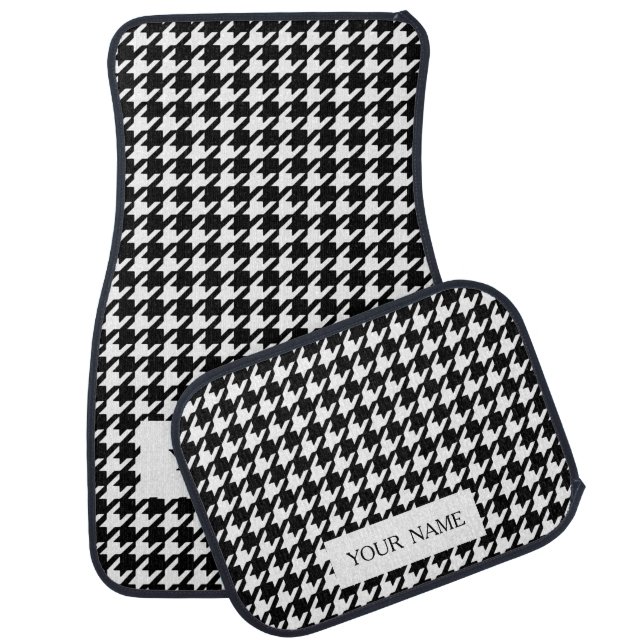 Classic Black and White Houndstooth Pattern Car Mat (Set)