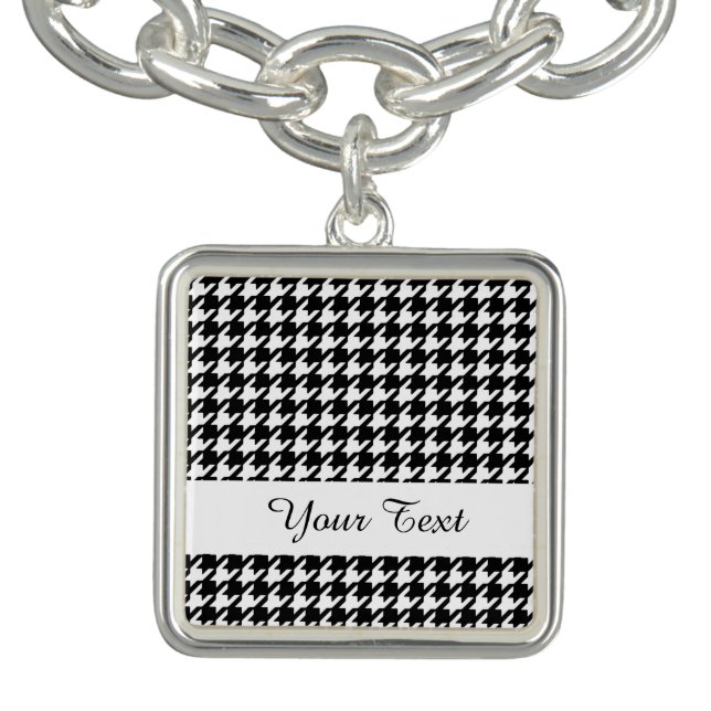 Classic Black and White Houndstooth Pattern Charm Bracelet (Design)