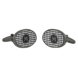 Classic Black and White Houndstooth Pattern Cufflinks