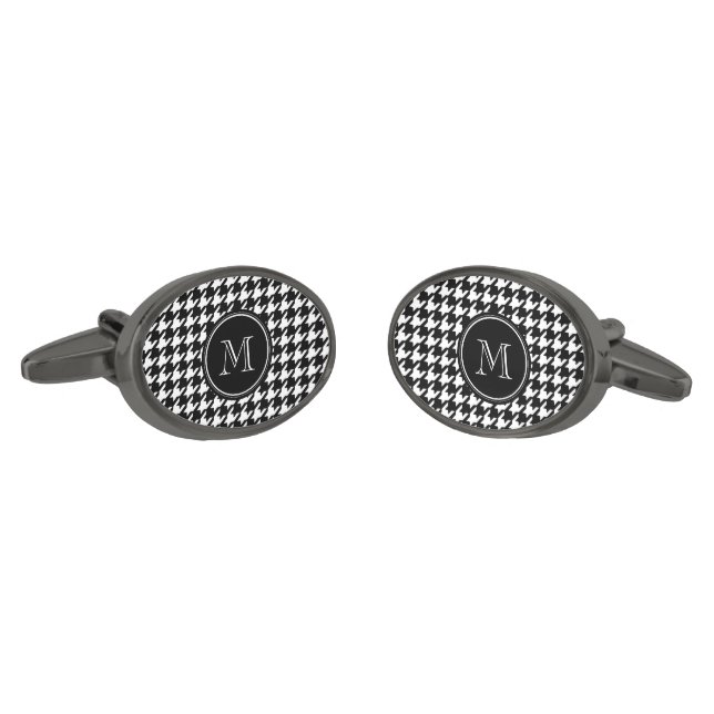 Classic Black and White Houndstooth Pattern Cufflinks (Angled)