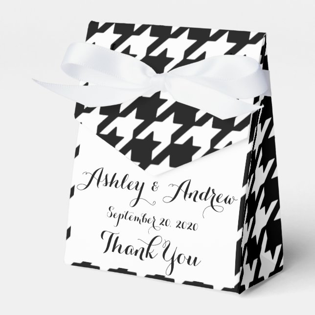 Classic Black and White Houndstooth Pattern Favor Boxes (Front Side)