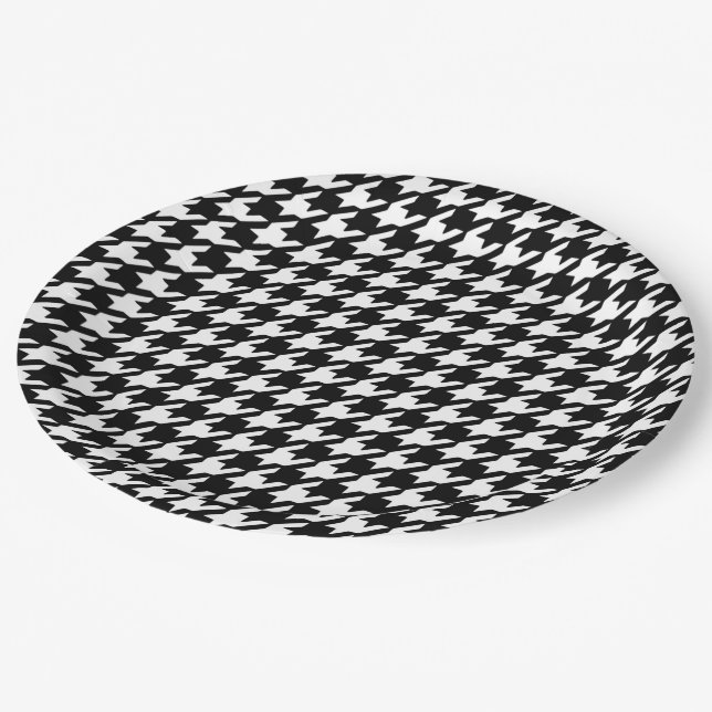 Classic Black and White Houndstooth Pattern Paper Plates (Angled)