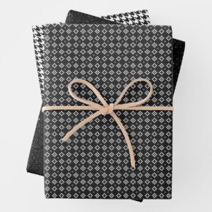 Classic Black and White Houndstooth Pattern Wrapping Paper Sheets