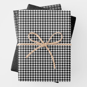 Classic Black and White Houndstooth Pattern Wrapping Paper Sheets