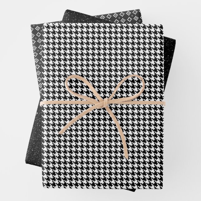 Classic Black and White Houndstooth Pattern  Wrapping Paper Sheets (In situ)