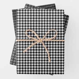 Classic Black and White Houndstooth Pattern Wrapping Paper Sheets