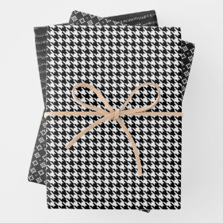 Classic Black and White Houndstooth Pattern Wrapping Paper Sheets