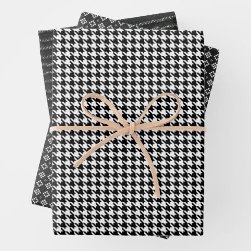 Classic Black and White Houndstooth Pattern  Wrapping Paper Sheets