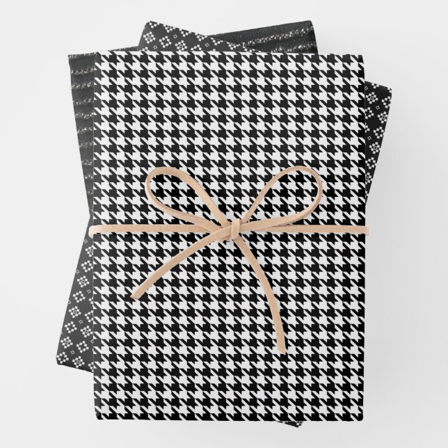 Classic Black and White Houndstooth Pattern  Wrapping Paper Sheets (In situ)