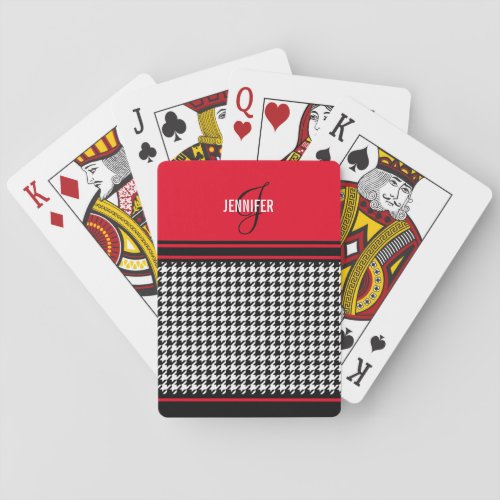 Classic black and white houndstooth personalized poker cards