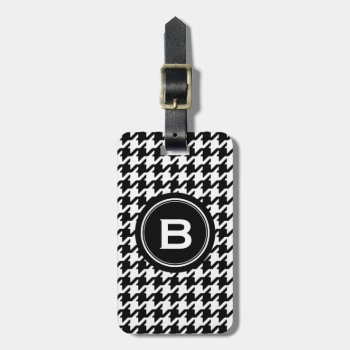 Classic Black And White Houndstooth With Monogram Luggage Tag by TintAndBeyond at Zazzle