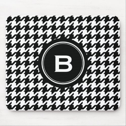 Classic black and white houndstooth with monogram mouse pad