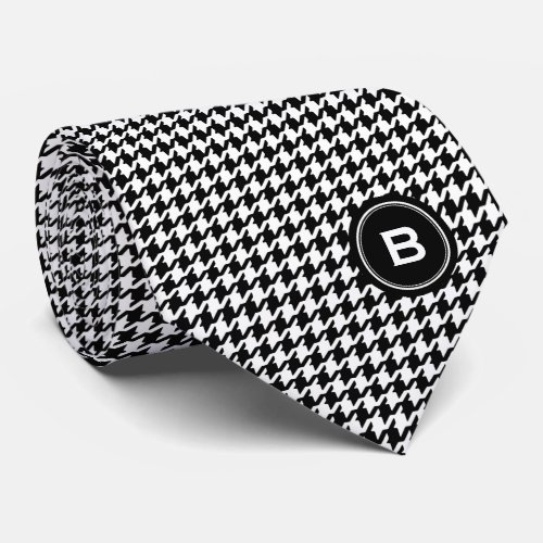 Classic black and white houndstooth with monogram neck tie