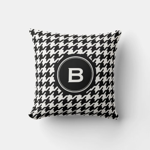 Classic black and white houndstooth with monogram throw pillow